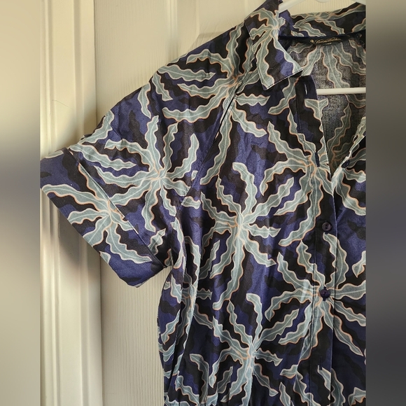Brooks Brothers by Zac Posen Navy Leaf Print Midi Shirt Dress Size 14P - Picture 4 of 10